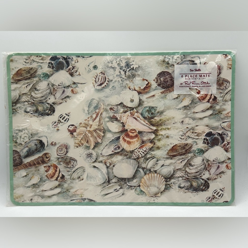 Vintage Set of 6 Paper Placemats Sea Shells by Red Farm Studio 11 1/2" x 17" New